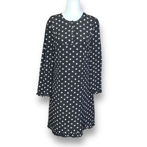 J. Crew Dress Black White Star Print Scoop Neck Long Sleeve Silk Midi Shift 4 - Picture 1 of 12